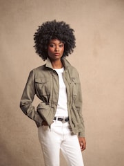 Superdry Moss Khaki Embroidered Military 100% Cotton Jacket - Image 3 of 14
