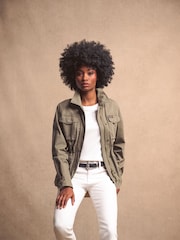Superdry Moss Khaki Embroidered Military 100% Cotton Jacket - Image 4 of 14