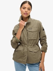 Superdry Moss Khaki Embroidered Military 100% Cotton Jacket - Image 9 of 14