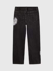 River Island Black Angel Graffiti Straight Leg Jeans - Image 2 of 4
