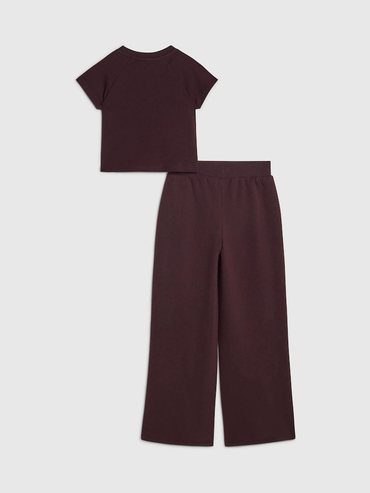 River Island Dark Purple Bow Top & Wide Leg Joggers Set - Image 2 of 5 River Island Dark Purple Bow Top & Wide Leg Joggers Set - Image 2 of 5