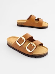 Hellbraun - Sandalen mit Korkfußbett und zwei Riemen - Bild 1 von 7