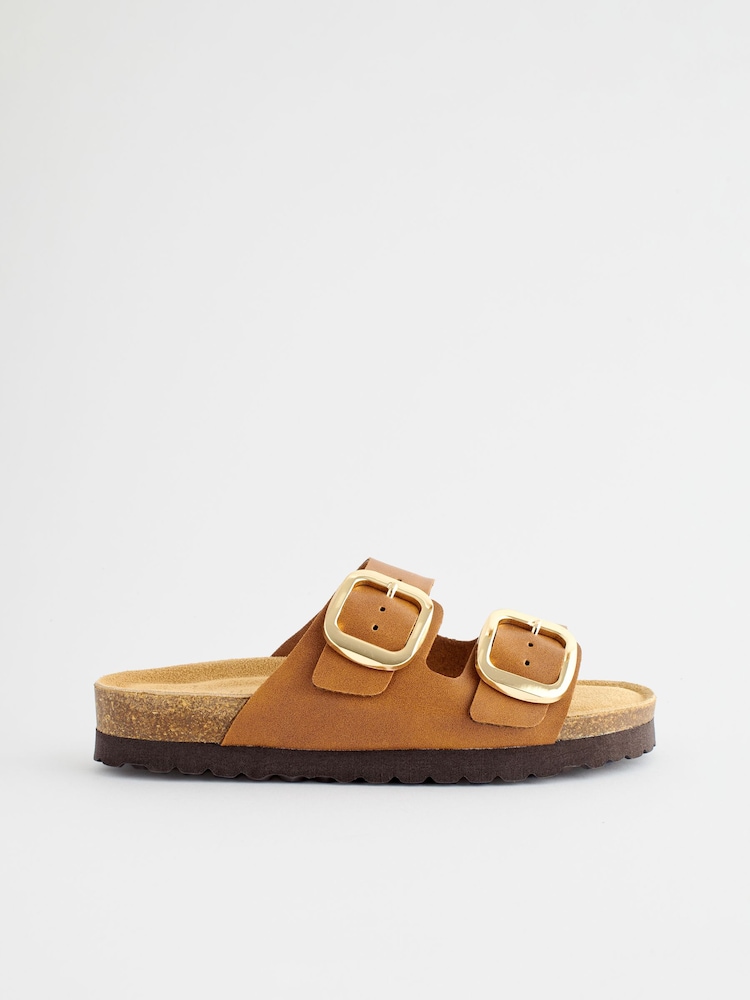 Hellbraun - Sandalen mit Korkfußbett und zwei Riemen - Bild 2 von 7