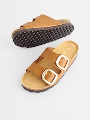 Hellbraun - Sandalen mit Korkfußbett und zwei Riemen - Bild 4 von 7