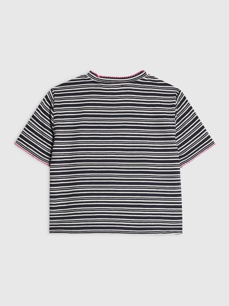 River Island Blue Stripe Embellished T-Shirt - Image 2 of 3 River Island Blue Stripe Embellished T-Shirt - Image 2 of 3
