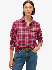 Superdry Berry Red Check 100% Cotton Lumberjack Check Flannel Shirt - Image 1 of 7