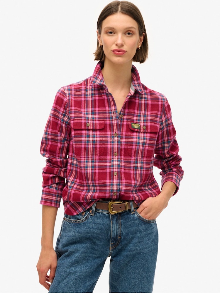 Superdry Berry Red Check 100% Cotton Lumberjack Check Flannel Shirt - Image 1 of 7