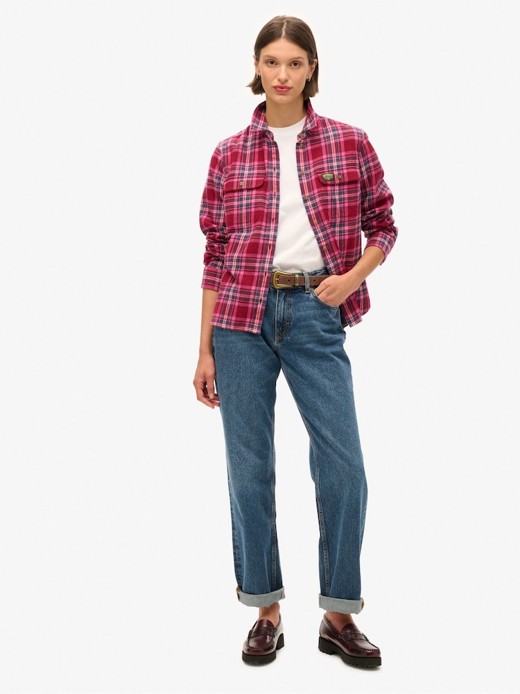 Superdry Berry Red Check 100% Cotton Lumberjack Check Flannel Shirt - Image 2 of 7