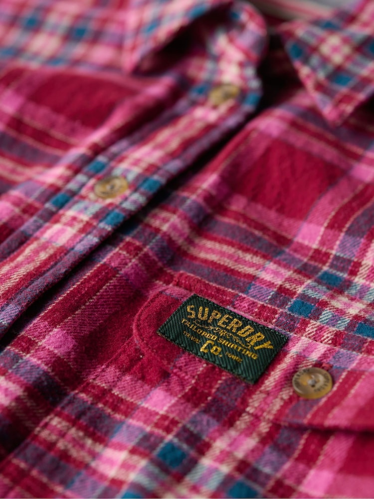 Superdry Berry Red Check 100% Cotton Lumberjack Check Flannel Shirt - Image 7 of 7