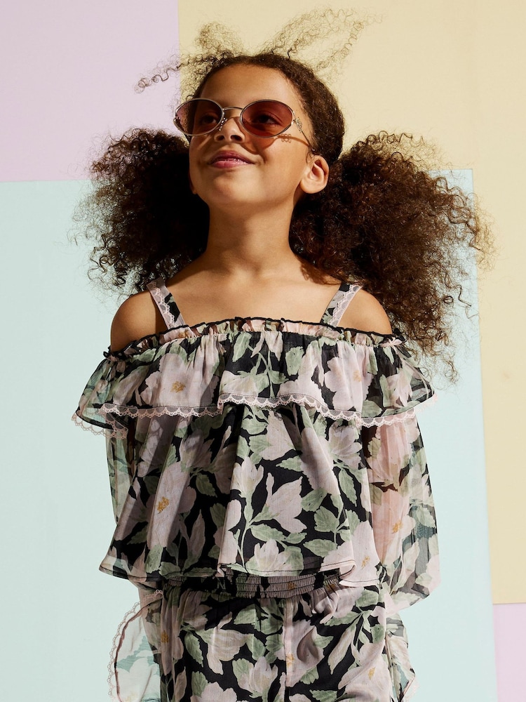 River Island Black Floral Shoulder Strap Top - Image 1 of 2
