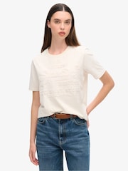 Superdry Oat Cream Marl Embossed VL Relaxed T-Shirt - Image 1 of 7