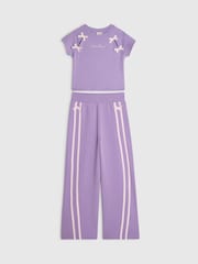 River Island Purple Bow Top & Wide Leg Joggers Set - Image 1 of 4