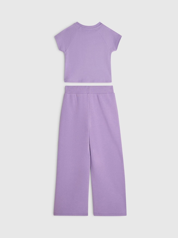 River Island Purple Bow Top & Wide Leg Joggers Set - Image 2 of 4