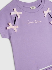 River Island Purple Bow Top & Wide Leg Joggers Set - Image 3 of 4