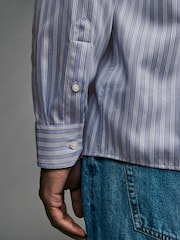Light Blue EDIT Relaxed Fit 100% Cotton Single Cuff Striped Oxford Shirt - Image 5 of 8