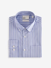 Light Blue EDIT Relaxed Fit 100% Cotton Single Cuff Striped Oxford Shirt - Image 6 of 8