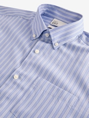 Light Blue EDIT Relaxed Fit 100% Cotton Single Cuff Striped Oxford Shirt - Image 7 of 8