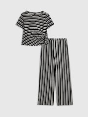 River Island Black Stripe Textured Tie Top & Short Set - Image 1 of 5