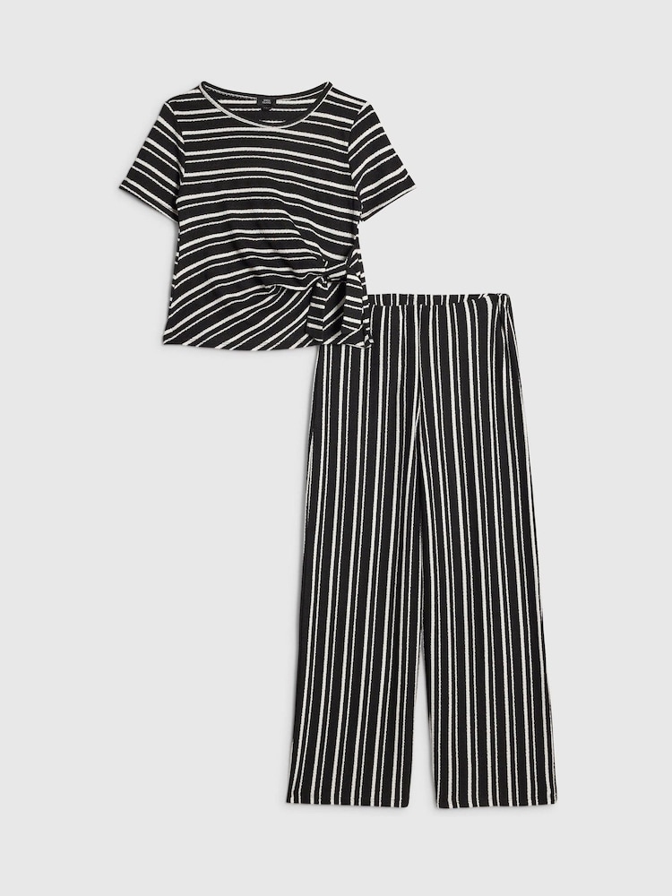 River Island Black Stripe Textured Tie Top & Short Set - Image 1 of 5 River Island Black Stripe Textured Tie Top & Short Set - Image 1 of 5