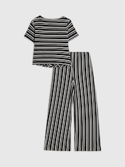 River Island Black Stripe Textured Tie Top & Short Set - Image 2 of 5