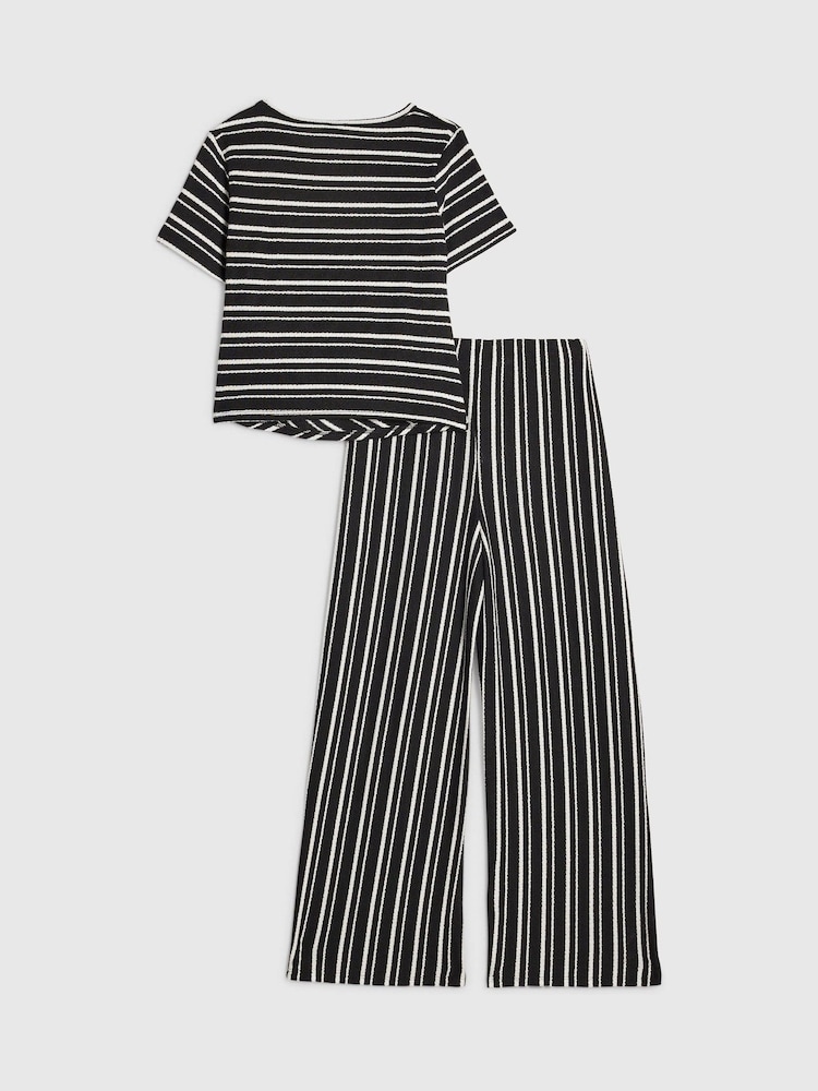 River Island Black Stripe Textured Tie Top & Short Set - Image 2 of 5 River Island Black Stripe Textured Tie Top & Short Set - Image 2 of 5