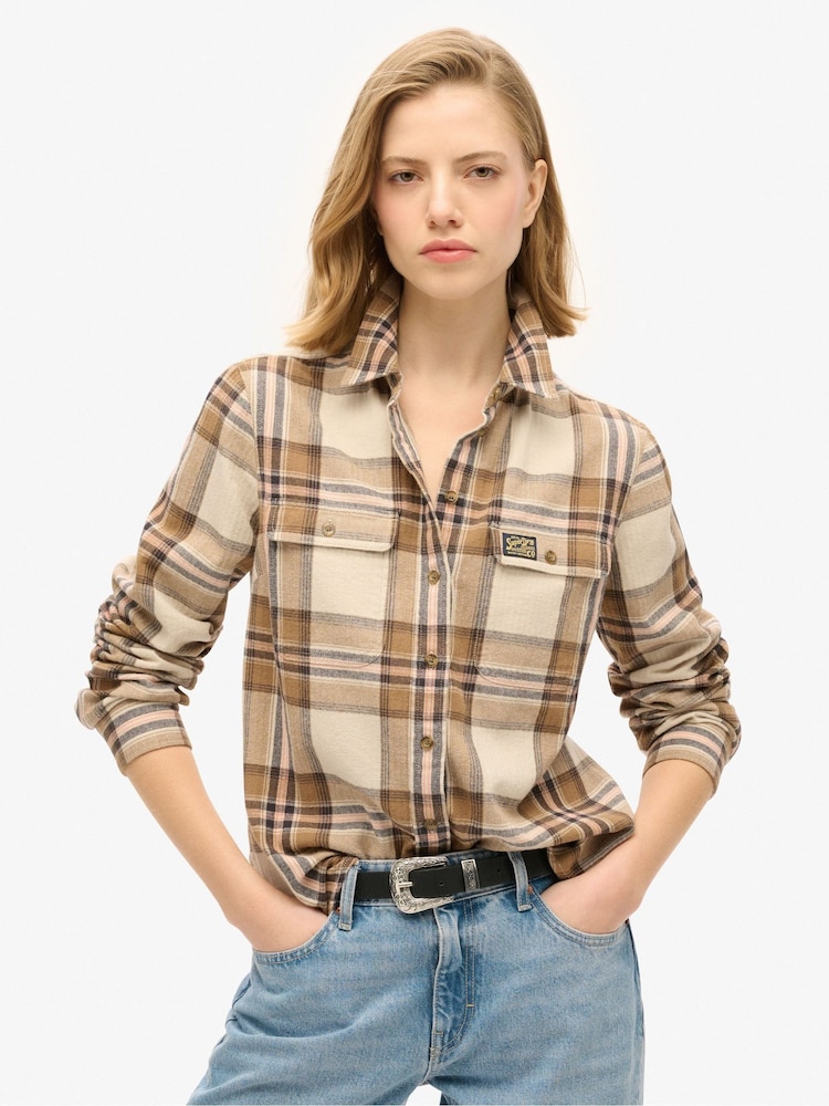 Beige/Cream Rutemønster - Superdry 100% Bomull Lumberjack Rutemønster Flanell Skjorter - Bilde 1 av 6