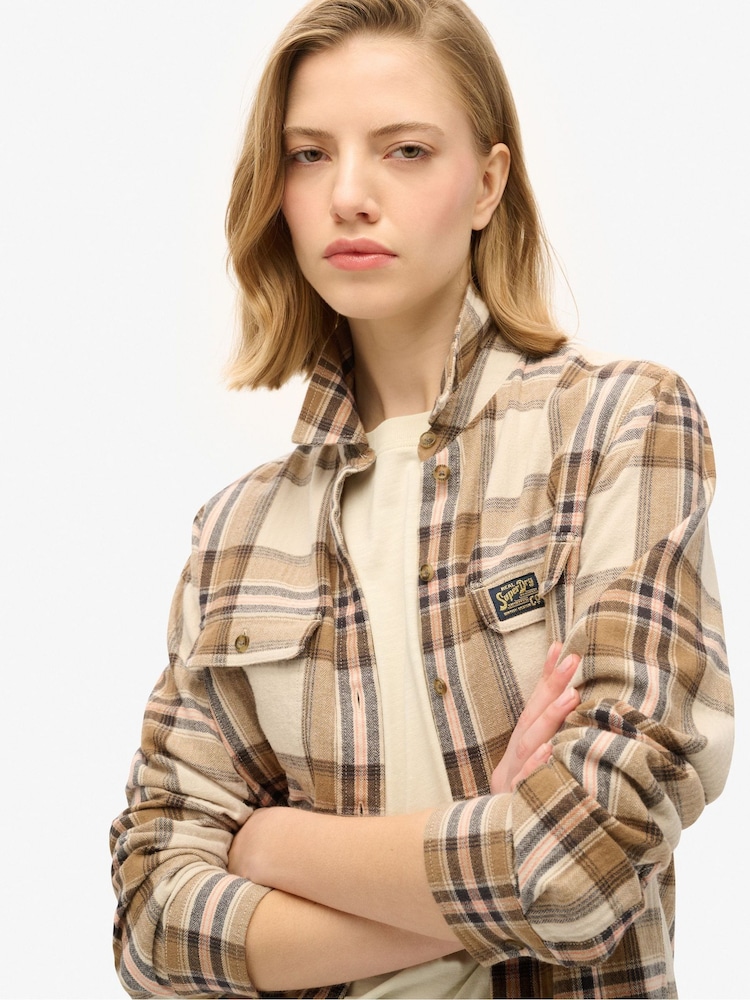 Superdry Beige/Cream Check 100% Cotton Lumberjack Check Flannel Shirt - Image 1 of 2