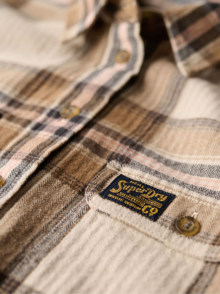 Superdry Beige/Cream Check 100% Cotton Lumberjack Check Flannel Shirt - Image 2 of 2