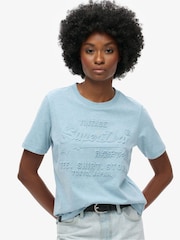 Superdry Stone Blue Marl Embossed VL Relaxed T-Shirt - Image 1 of 5