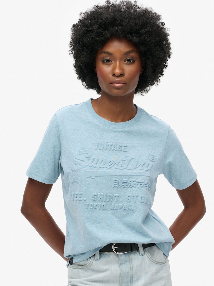 Superdry Stone Blue Marl Embossed VL Relaxed T-Shirt - Image 1 of 5