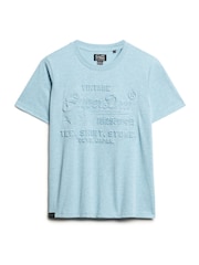 Superdry Stone Blue Marl Embossed VL Relaxed T-Shirt - Image 4 of 5
