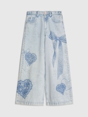 River Island Bow Həkk olunmuş Geniş Ayaqlı Cins Şalvar - 4şəkildən 1 şəkil