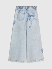 River Island Bow Həkk olunmuş Geniş Ayaqlı Cins Şalvar - 4şəkildən 2 şəkil