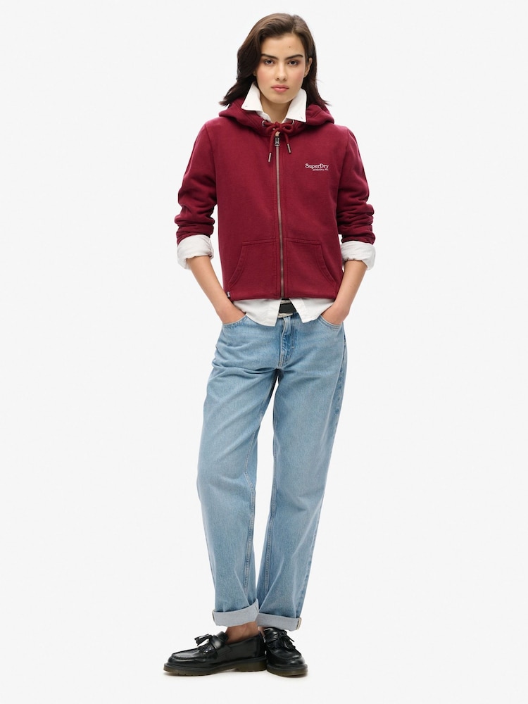 Superdry Rich Burgundy Essential Logo Zip Hoodie - Image 2 of 6