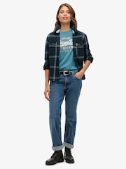 Superdry Teal Blue Embellished VL Graphic 100% Cotton T-Shirt - Image 3 of 5
