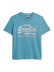 Superdry Teal Blue Embellished VL Graphic 100% Cotton T-Shirt - Image 4 of 5
