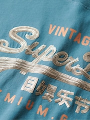 Superdry Teal Blue Embellished VL Graphic 100% Cotton T-Shirt - Image 5 of 5