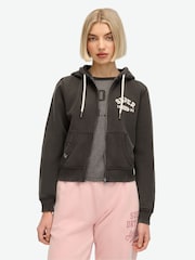 Superdry Bison Black 100% Cotton Athletic Relaxed Crop Zip Hoodie - Image 1 of 5