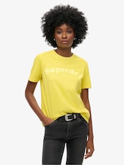 Superdry Buttercup Yellow Cooper Tonal Logo Relaxed 100% Cotton T-Shirt - Image 1 of 6