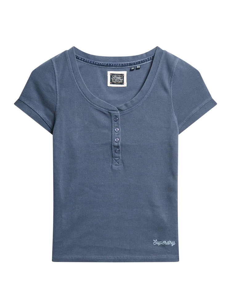 Superdry Mariner Navy Essential Button Down Short Sleeve Top - Image 5 of 5 Superdry Mariner Navy Essential Button Down Short Sleeve Top - Image 5 of 5