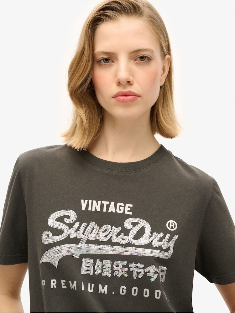 Superdry Washed Black Embellished VL Graphic 100% Cotton T-Shirt - Image 2 of 5