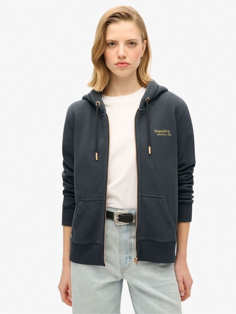 Superdry Richest Navy Essential Logo Zip Hoodie - Image 2 of 6