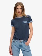 Superdry Richest Navy Slub 100% Cotton Athletic Ringer Fitted T-Shirt - Image 1 of 4