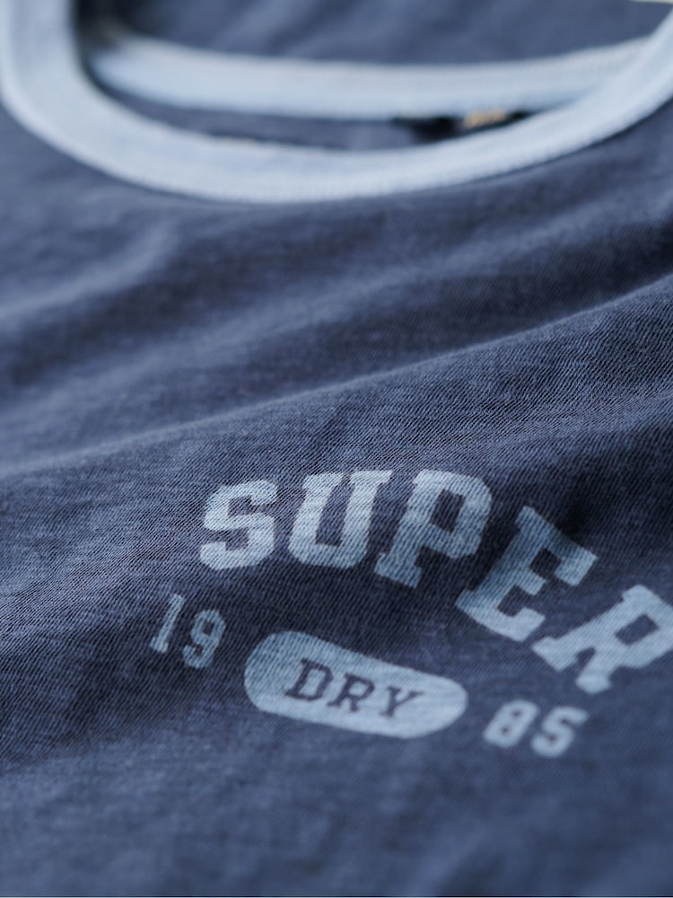 Superdry Richest Navy Slub 100% Cotton Athletic Ringer Fitted T-Shirt - Image 4 of 4