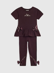 River Island Red Satin Bow T-Shirt & Legging Set - Image 2 of 5
