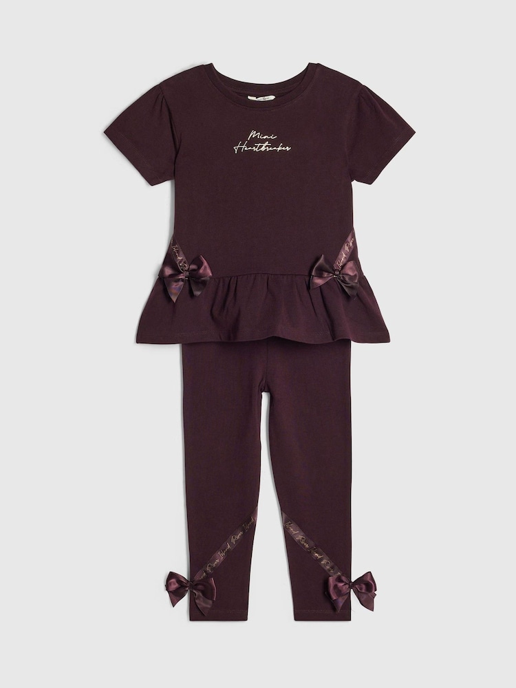 River Island Red Satin Bow T-Shirt & Legging Set - Image 2 of 5 River Island Red Satin Bow T-Shirt & Legging Set - Image 2 of 5