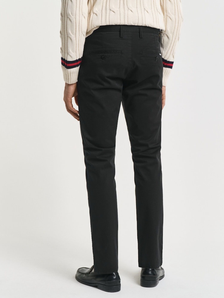 GANT Black Slim Fit Cotton Twill Chino Trousers - Image 2 of 4 GANT Black Slim Fit Cotton Twill Chino Trousers - Image 2 of 4