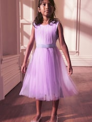 Lilac Purple Mesh Tie Back Party Dress (3-16yrs) - Image 1 of 3