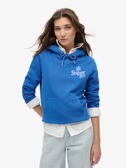 Superdry Royal Mid Blue Cooper Tonal Logo 100% Cotton Hoodie - Image 1 of 5