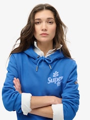 Superdry Royal Mid Blue Cooper Tonal Logo 100% Cotton Hoodie - Image 2 of 5